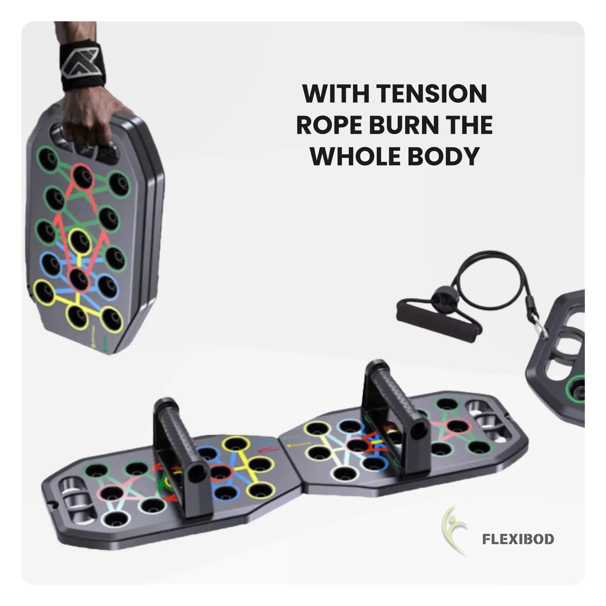 Foldable push-up board with resistance bands for full body strength training and portability