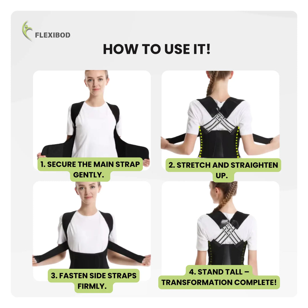 How to use Flexibod posture corrector – step-by-step guide for proper back brace adjustment.