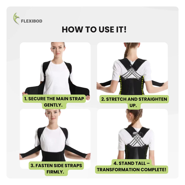 How to use Flexibod posture corrector – step-by-step guide for proper back brace adjustment.