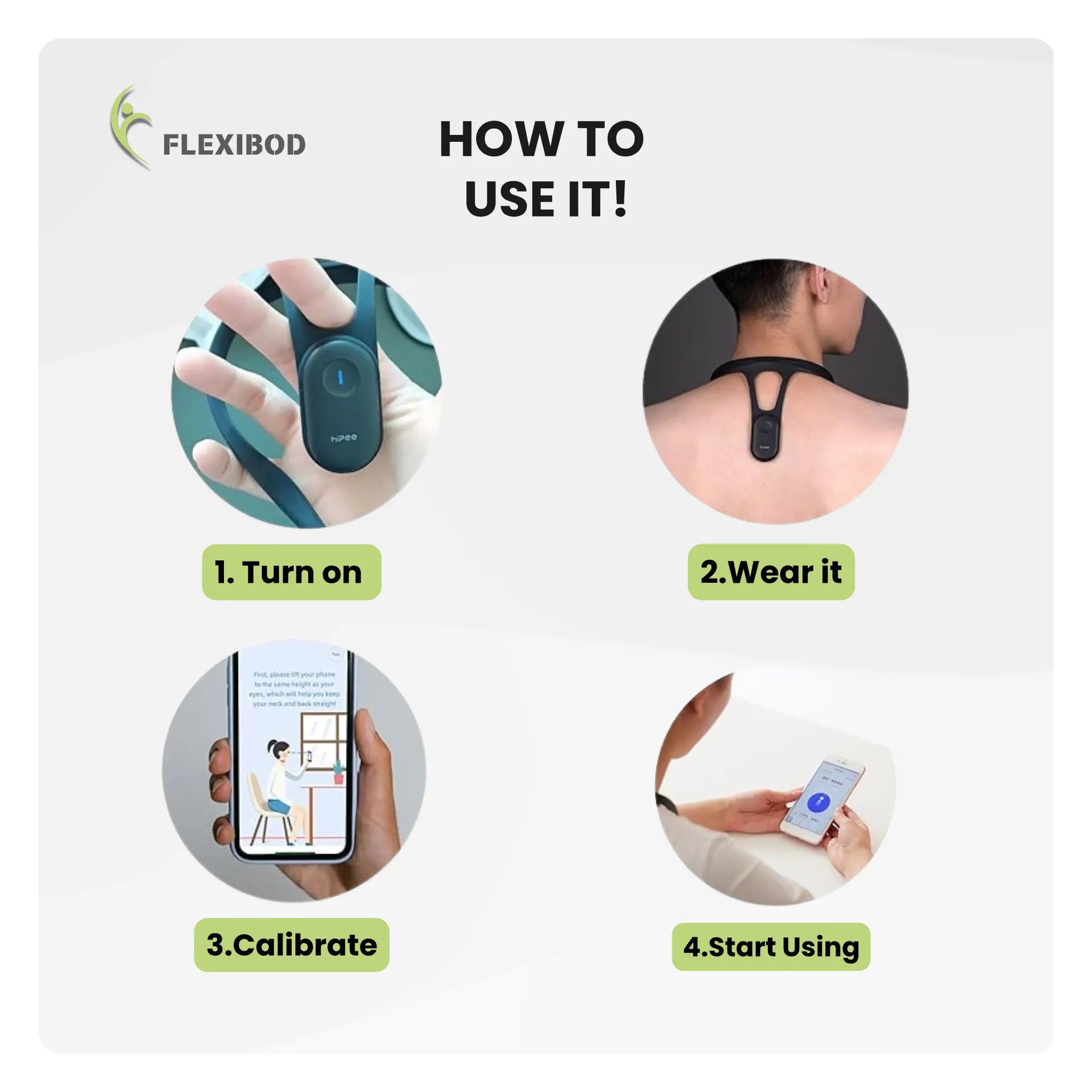 How to use smart Flexibod posture corrector – turn on, wear, calibrate via app, and start using