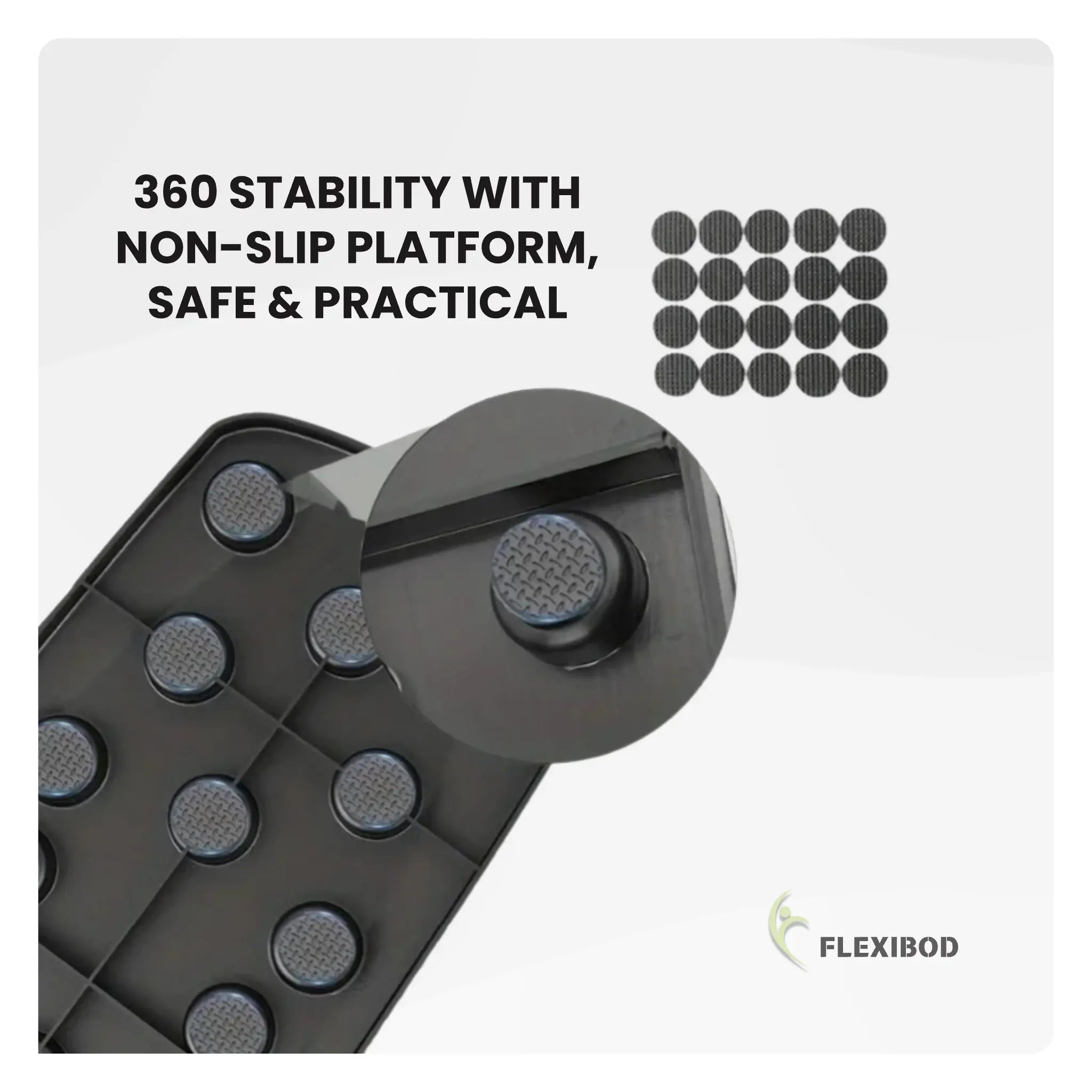 Close-up of non-slip stability grips on the bottom of the multifunction push-up board 