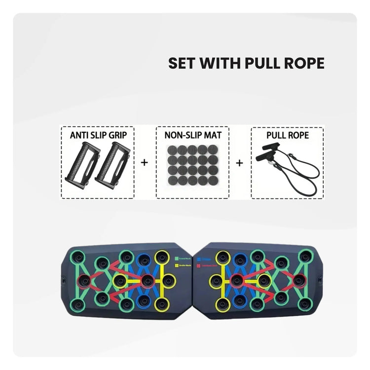 push-up board set with anti-slip grips, non-slip mat pads, and resistance pull rope included