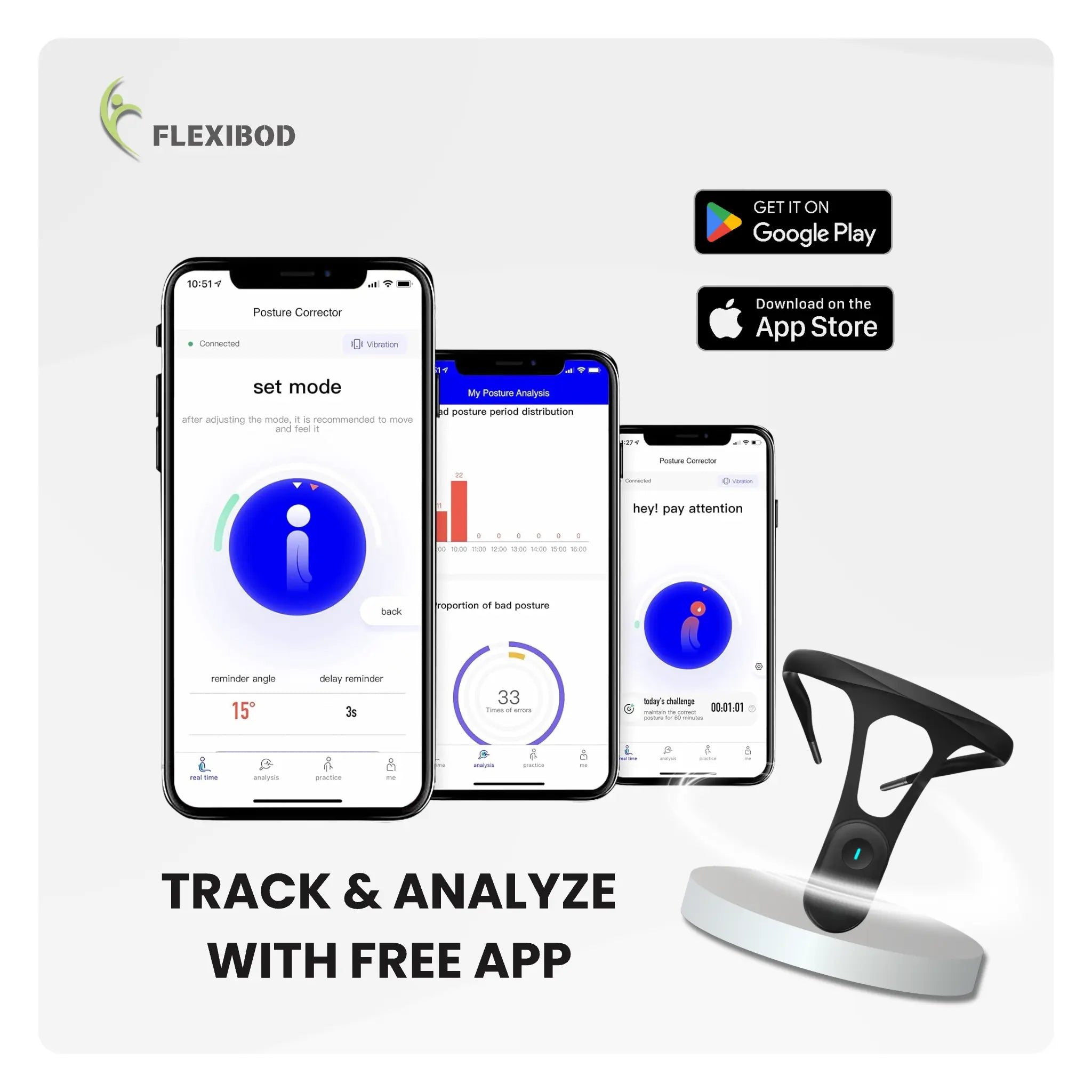 Track and analyze posture with smart Flexibod corrector – free mobile app for real-time alignment feedback