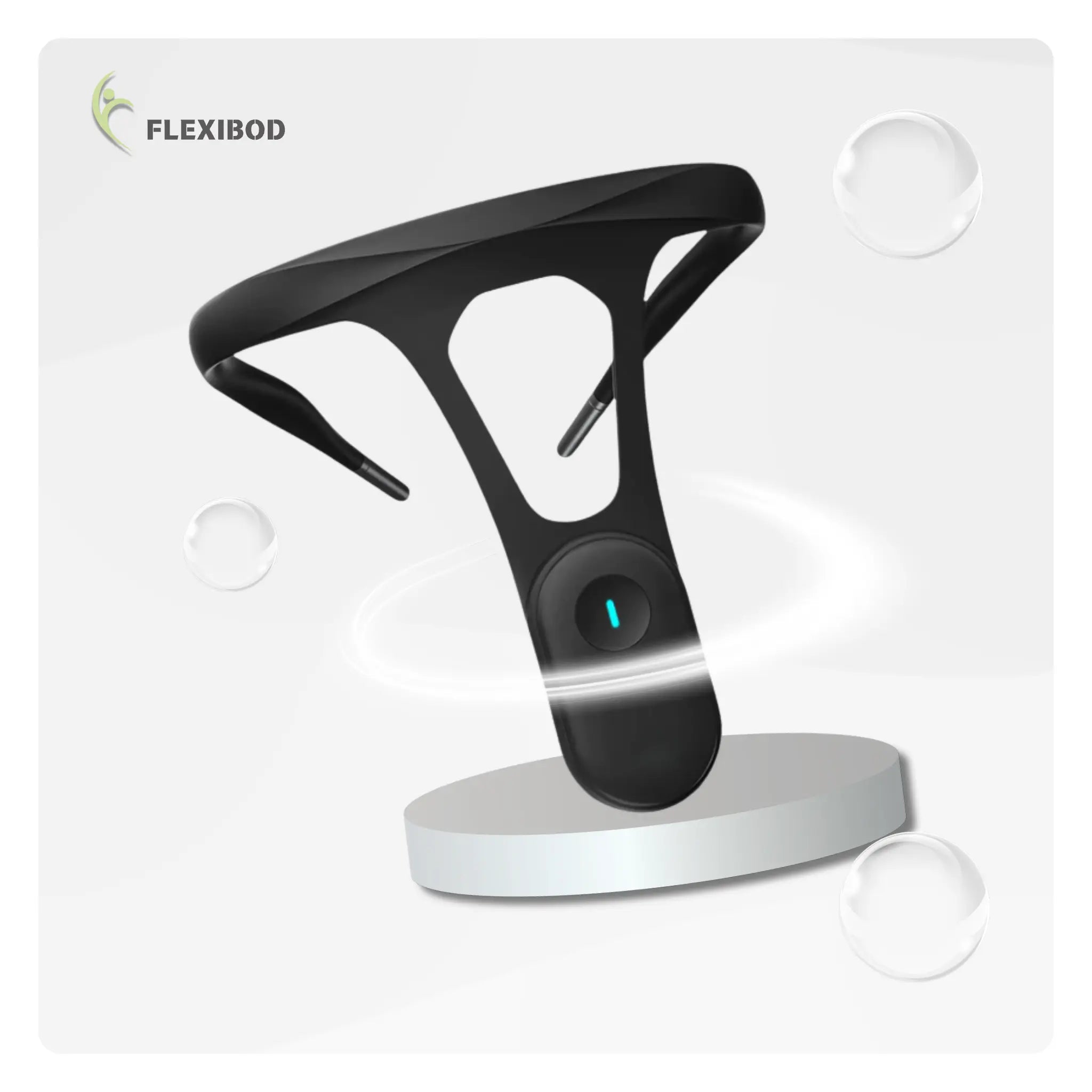 smart posture corrector – wearable black device for posture tracking and back support.