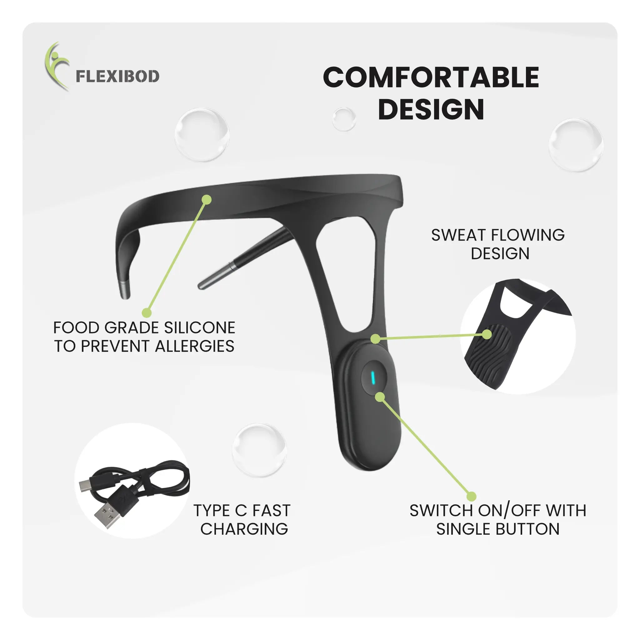 Smart posture corrector – ergonomic design with food-grade silicone, Type-C charging, sweat flow